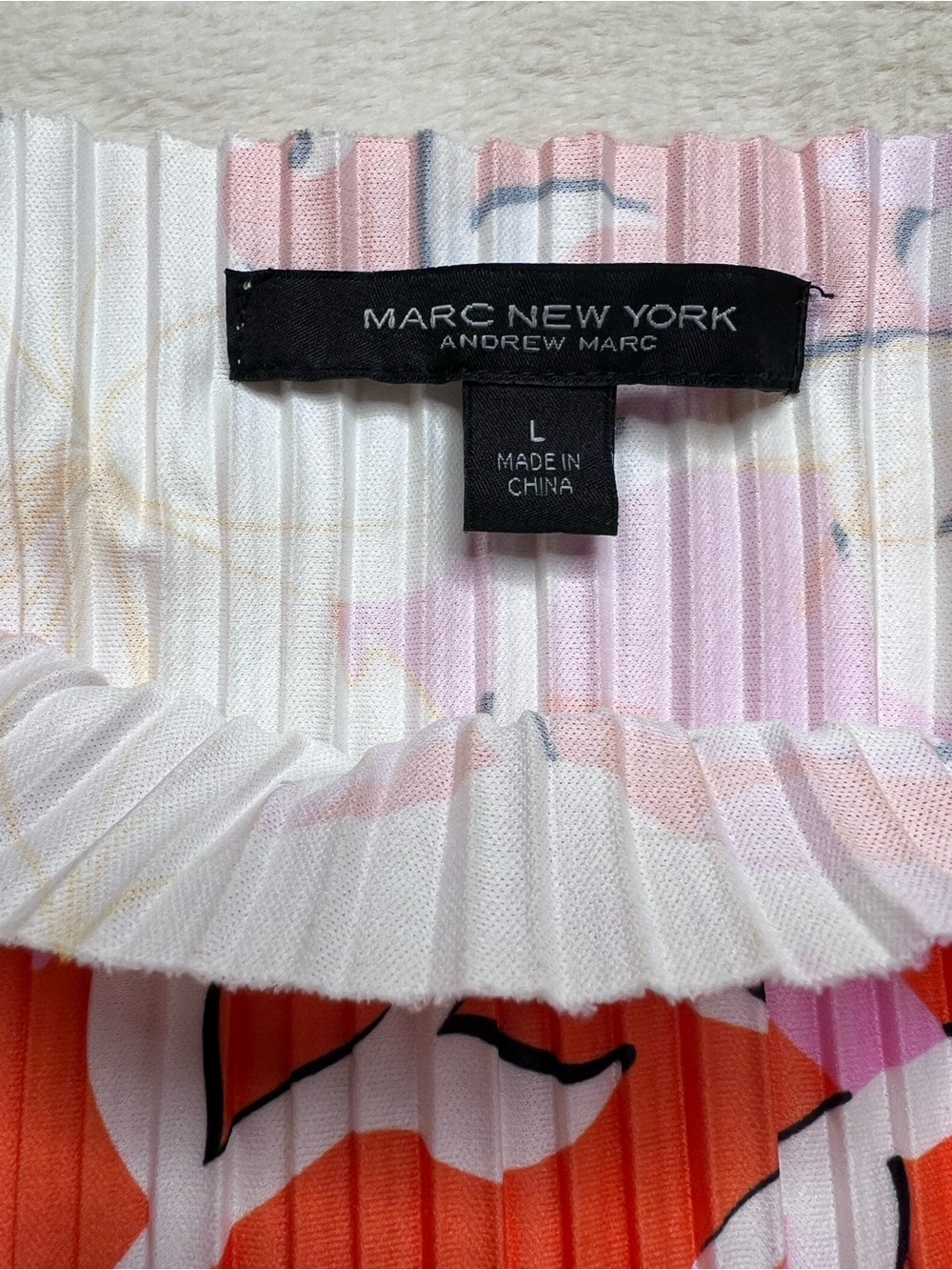 Marc New York Pleated Floral Sleeveless Top Pink Orange White Size Large - Picture 4 of 7